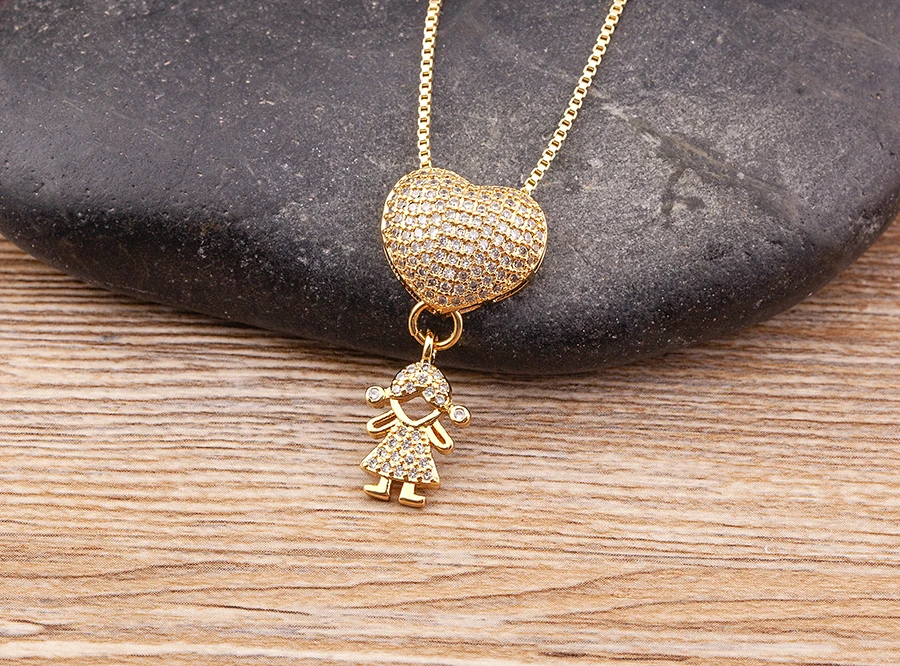 Nidin Heißer Verkauf Sohn Tochter Herz Vergoldet Zirkonia Familie Mädchen Junge Anhänger Halskette Kette Schmuck Für Mutter Geschenk – Detail 32