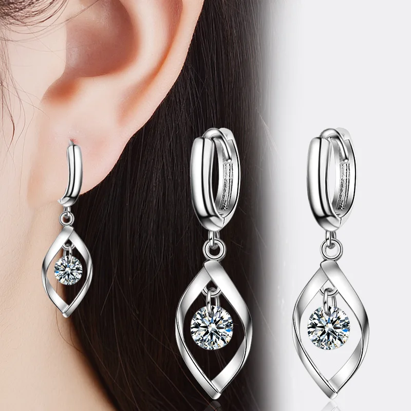 New 925 Sterling Silver Earrings Smart Zircon Crystal Leaf Earrings Woman Charm Jewelry Gifts