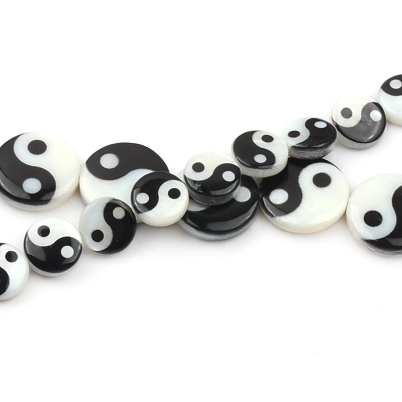 8/12mm Tai Chi Bagua Shell Beads Charm Pendant Black White Round Gossip Yin Yang Beads For Jewelry Making DIY Hairpin Gift