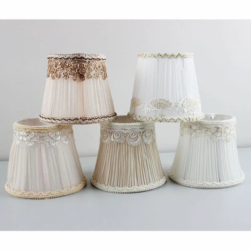 Luxury Style Pleated Lace Lampshade,Small Fabric Ceiling Chandelier Wall Light Table Lamp Cover,Clip on