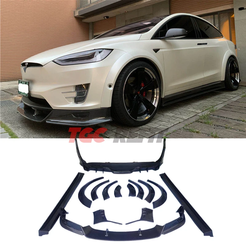 Cool For Tesla Model X Modified Carbon Fiber Front Wind Knife Side Skirt Rear Lip Closure Flow Wide Body Wheel Eyebrow