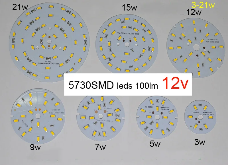 

SMD5730 PCB DC12V 100LM/W Lamp 3W 5W 7W 9W 12W 15W 21W Led Bulb White / Warm White для DIY LED Bulb home lighting ..