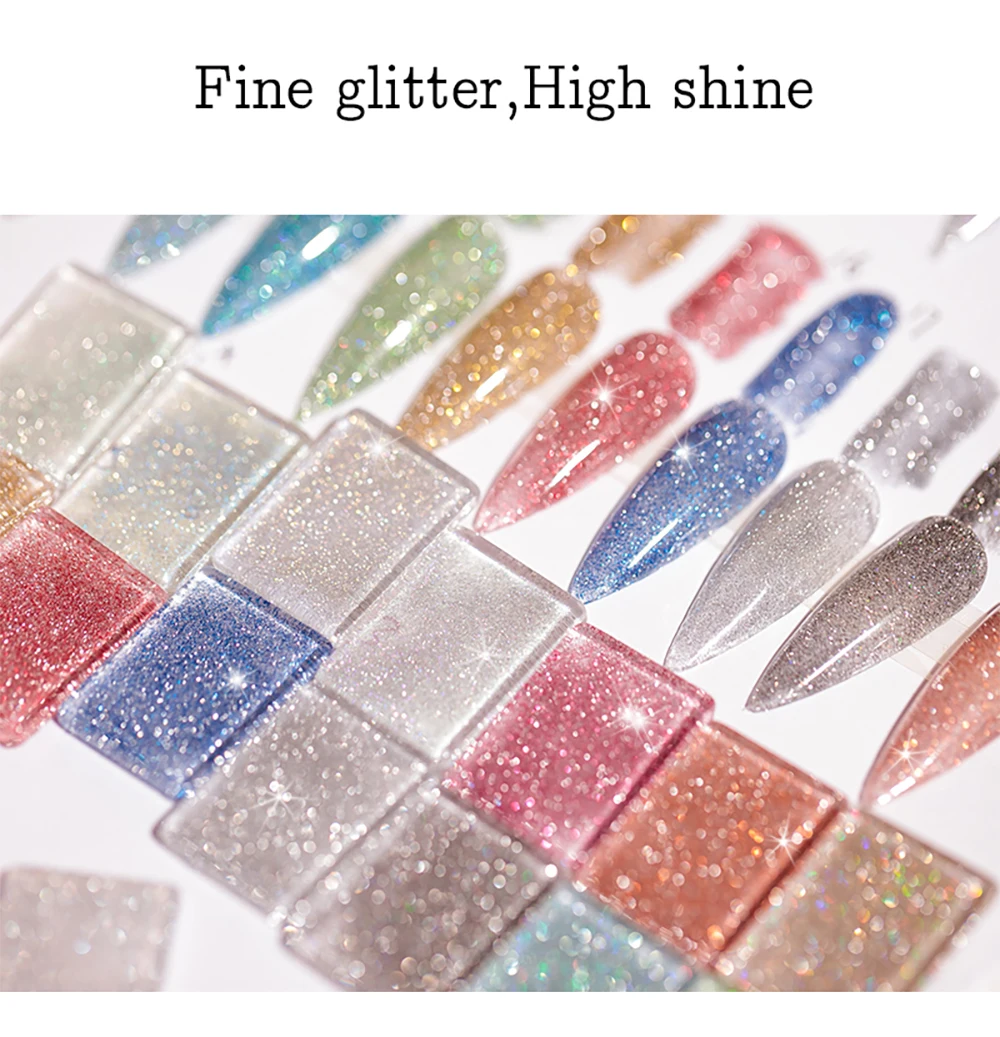 Vendeeni 15 Farben Glitzer-Broken-Diamond-Gel-Nagellack Glänzender Laser UV LED Soak-Off Gel-Lack Funkelnder Nagelkunst-Gel-Lack – Detail 3