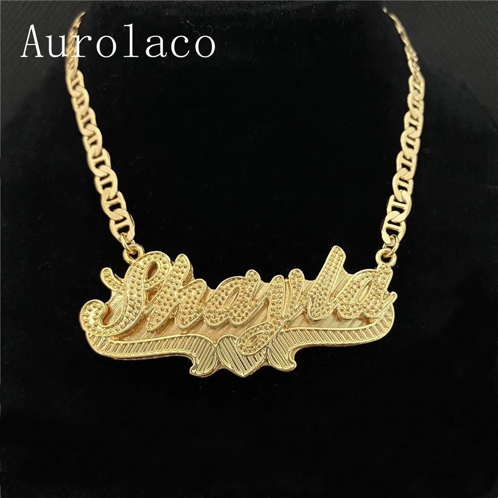 AurolaCo Custom Name Necklace Personality Stainless Steel Gold Choker Nameplate Pendant Necklace Jewelry Wedding Gift