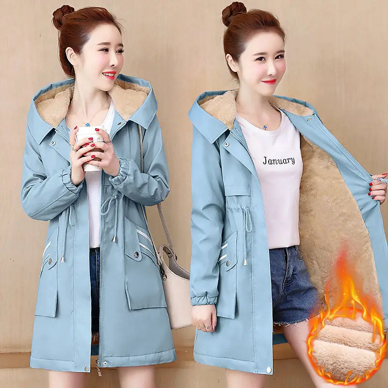 Winter Jacket Women\'s Cotton Padded Coat 2023 Add Velvet Thick Hooded Lady Windbreaker Large Size Female Long Parka Outwear 182