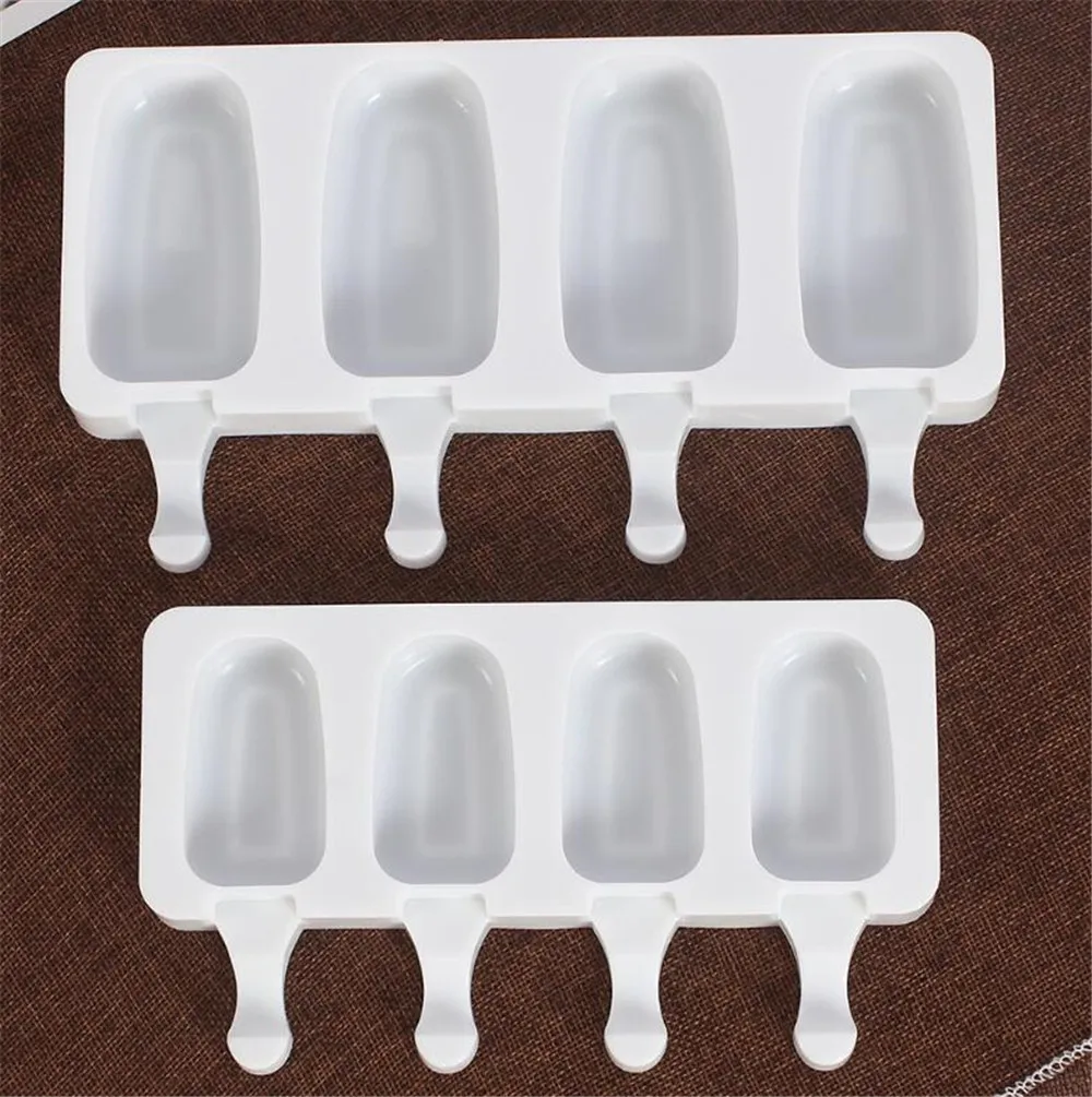 

New 50pcs/lot 4 Cell Silicone Ice Cream Mold Popsicle Molds DIY Homemade Dessert Freezer Fruit Juice Ice Maker Mould Sticks