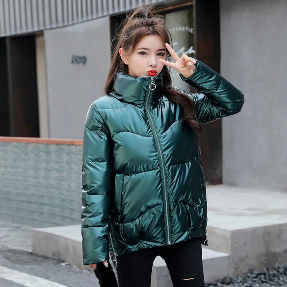 PinkyIsBlack 2020 Autumn Women\'s Winter Coats Fashion Silver Stand Collar Parkas Winter Jacket Women Pockets Padded Cotton Coat