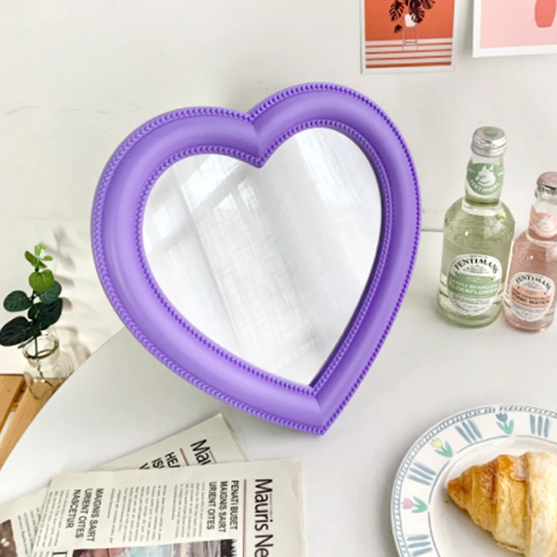 Love Mirror Desktop Makeup Mirror Wall-Mounted Dual Purpose Makeup Mirror Girl Room Wall Decoration Heart-Shaped Mirror