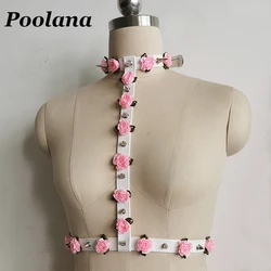 100% Handmade Cosplay Pink Rose Flowers Choker Belt attach to Waist Belt Cute Lolita Kawaii Harajuku Outfit Stage Performance