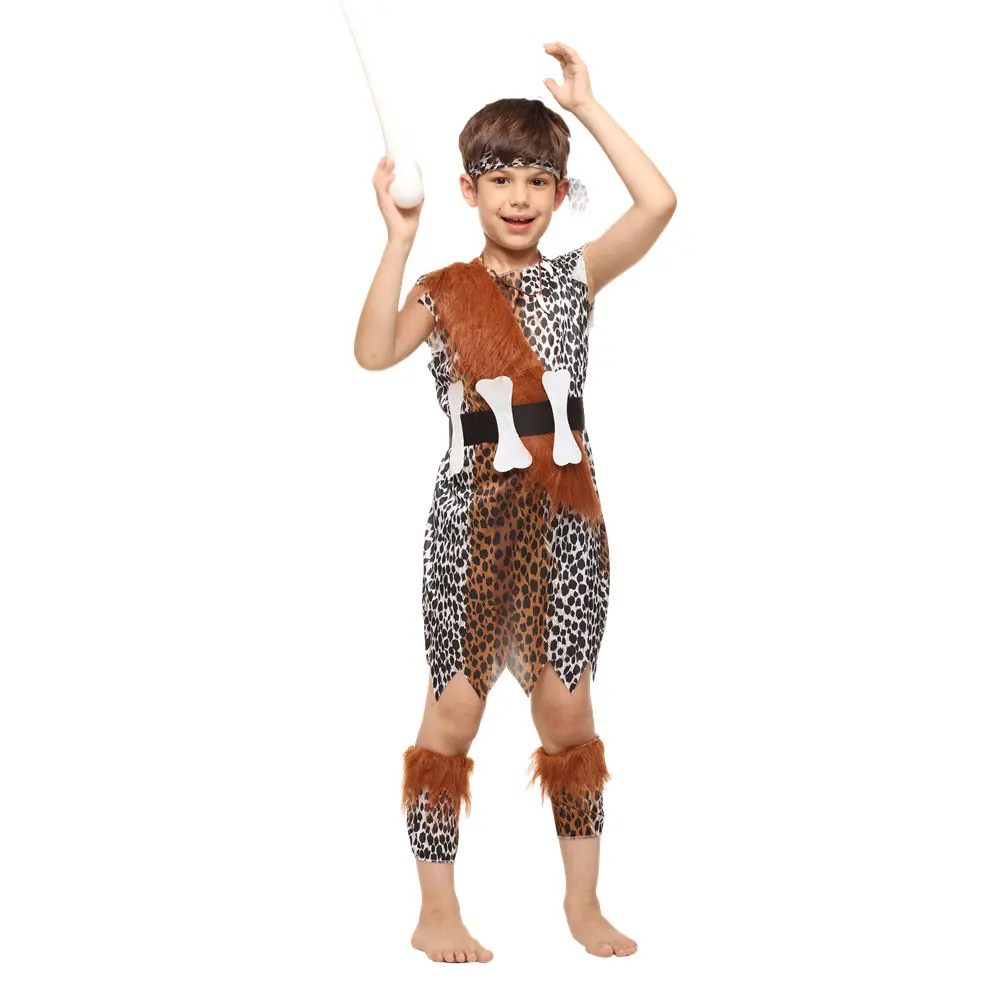 Umorden-Disfraz de Caveboy para niños y niñas, traje de la edad de la piedra histórica, cueva primitiva, Cosplay para Halloween