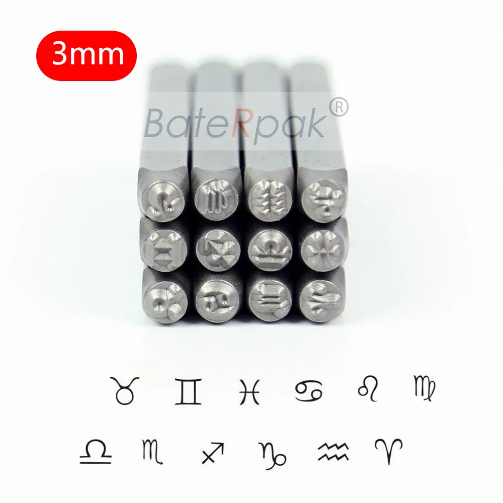 

3mm Horoscope Twelve constellations Zodiac Sign 12pcs/set, DIY Bracelet Metal Jewelry Stamps