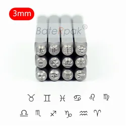 3mm Horoscope Twelve constellations Zodiac Sign 12pcs/set, DIY Bracelet Metal Jewelry Stamps