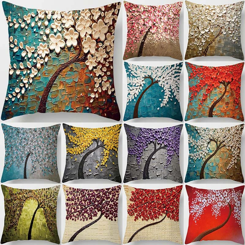 

Flower Tree Pattern Decorative 45*45 Pillowcase Home Sofa Cushion Pillow Pillow Case Living Room Chair Sofa Home Decoration 4089