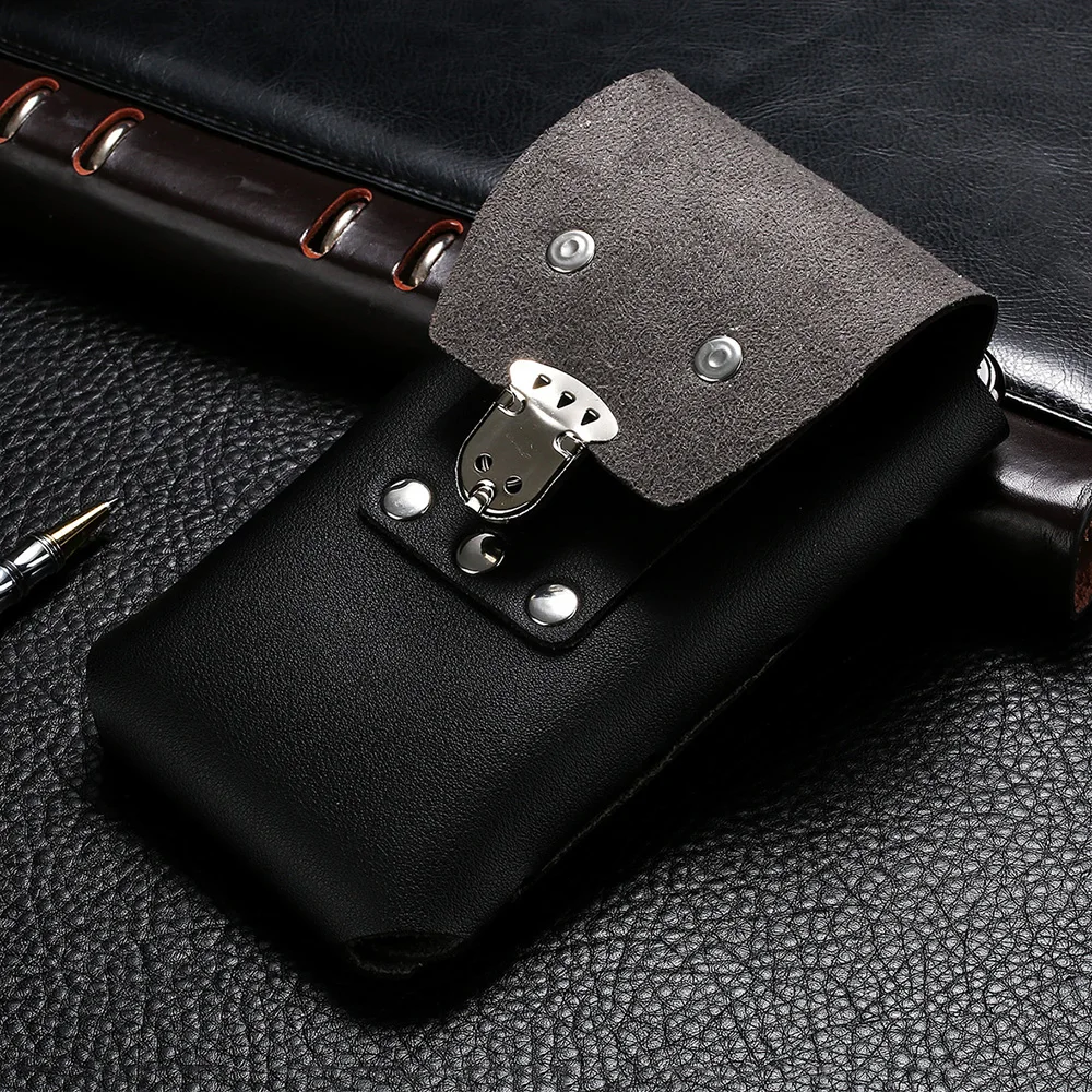 Universal PU Leather Flip Pouch Case for iPhone Samsung Huawei Xiaomi Mens Waist Protective Bag for 4.5-6.5 inch Mobile Phones