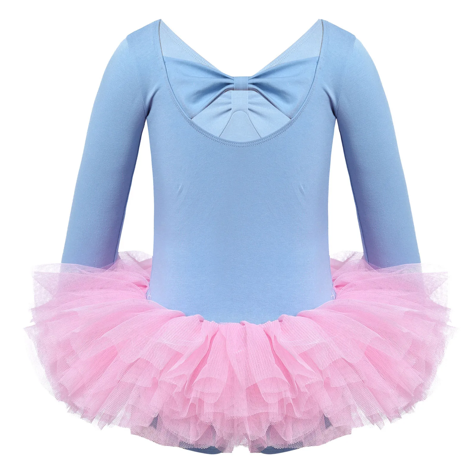 Kids Girls Ballet Dress Long Sleeve V-neck U-shaped Back Ballet Dance Gymnastics Leotard Tutu Ballerina Dress For Girl Dancewear