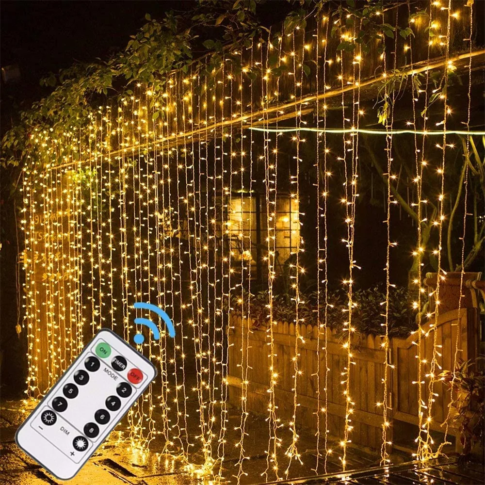 LED Curtain Lights 3/6Mx3M with 8 Lighting Modes Remote Fairy Hanging Light EU Fork Power for Room Wall Christmas New Year Decor