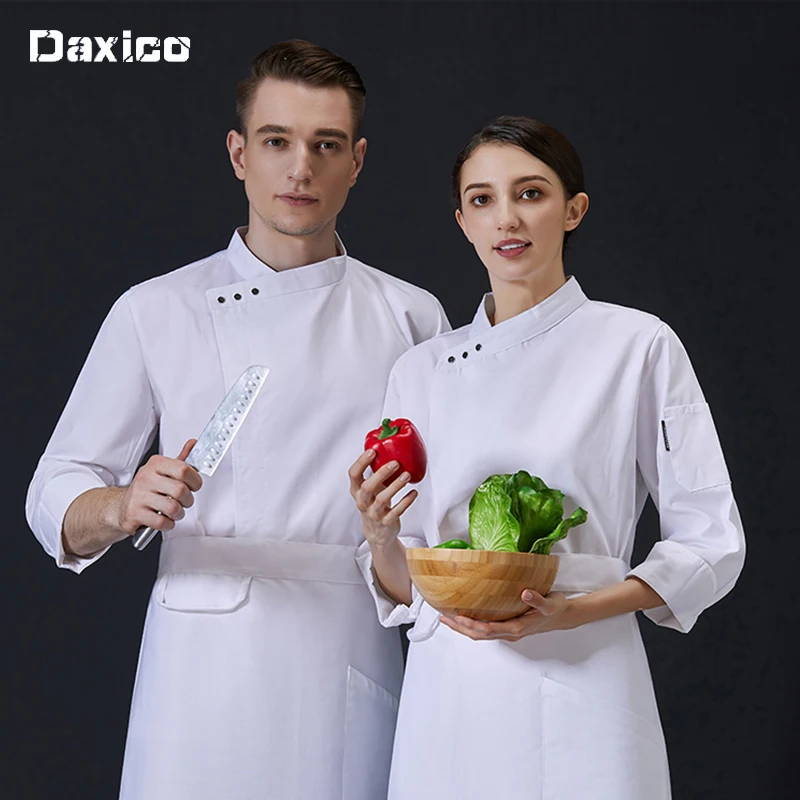 Jaqueta de chef com logotipo personalizado, uniforme de chef de manga longa, roupa de trabalho de cozinha, serviço de comida de hotel, macacão de cozinha, restaurante, garçom