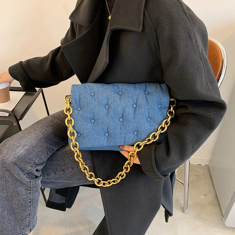 Borsa a tracolla di tendenza di marca di lusso per le donne borse e borse per ascelle in Denim a catena borse e borsette Casual addensate moda donna