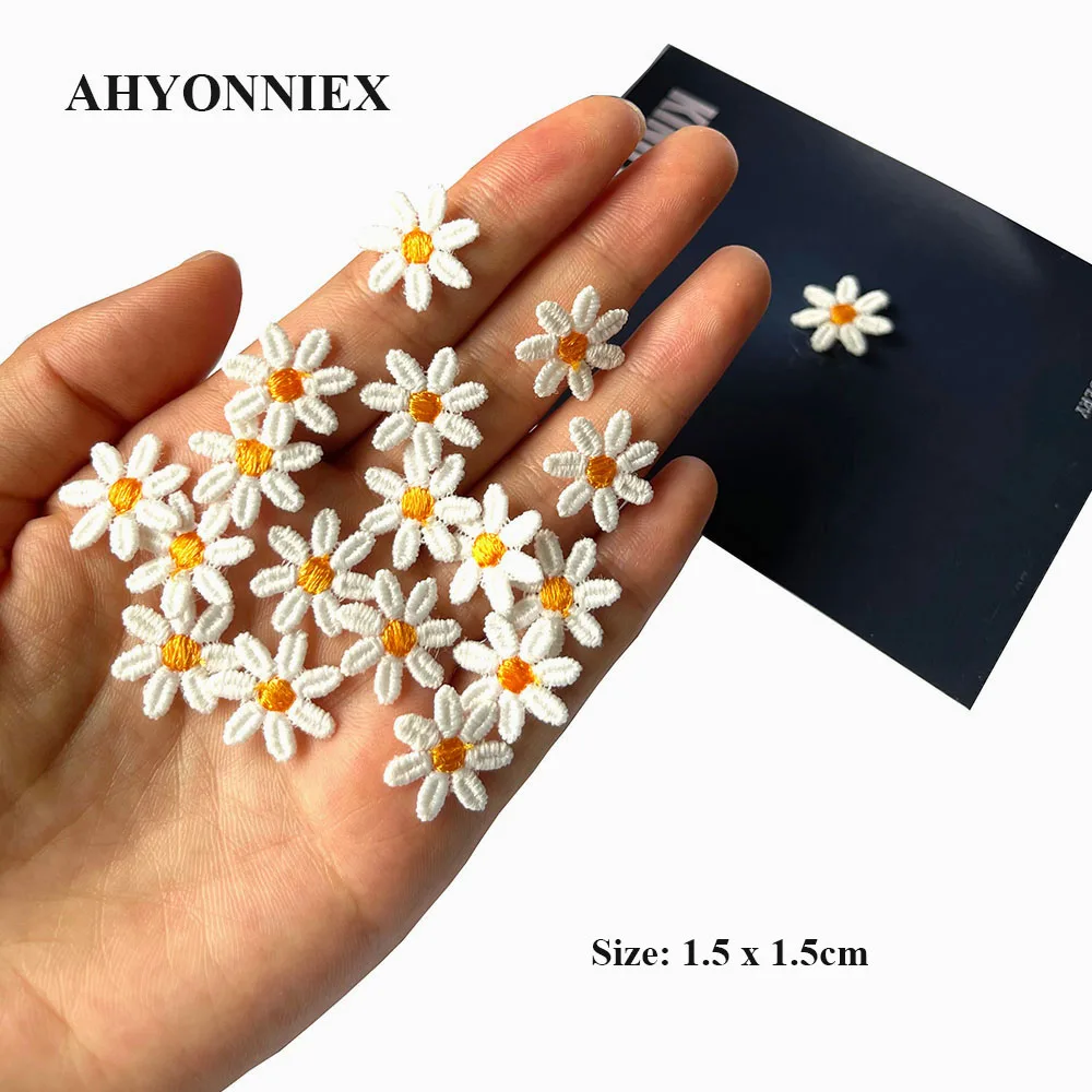 20 teile/los Mini Gänseblümchen Blume Patch Gestickte Nähen auf Patches für Kleidung Applique DIY Haarspange Aufkleber Auf Kleidung