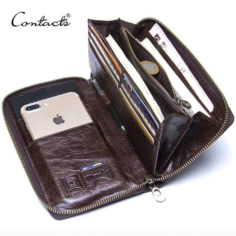 Genuine Leather Men Clutch Wallet  Brand Male Card Holder Long  Zipper Around Travel Purse With Passport Holder 6.5\