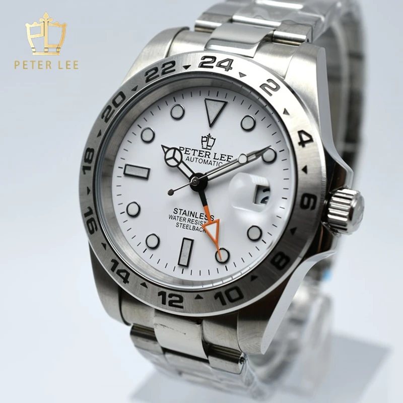 2022 PETER LEE 42MM Stainless Steel Mechanical Automatic Men Watch Auto Date GMT Simple Designer Watches Male Gifts Wristwatch