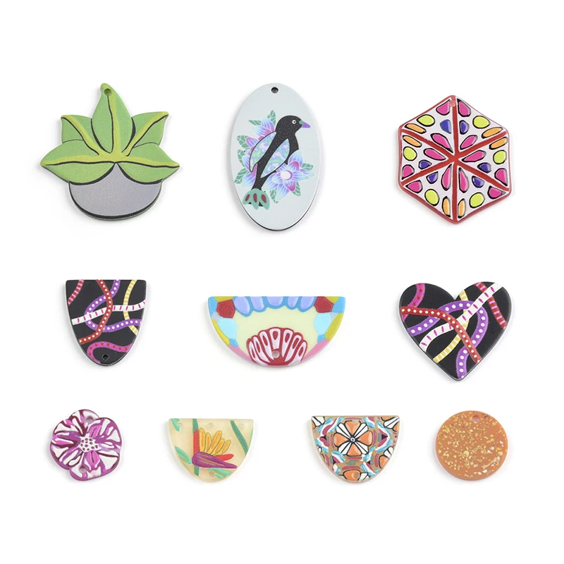 10PCS Heart Bird Flower  Jewelry Accessories Hand Made Earrings Making Connectors DIY Pendant Jewelry Findings Components Charms