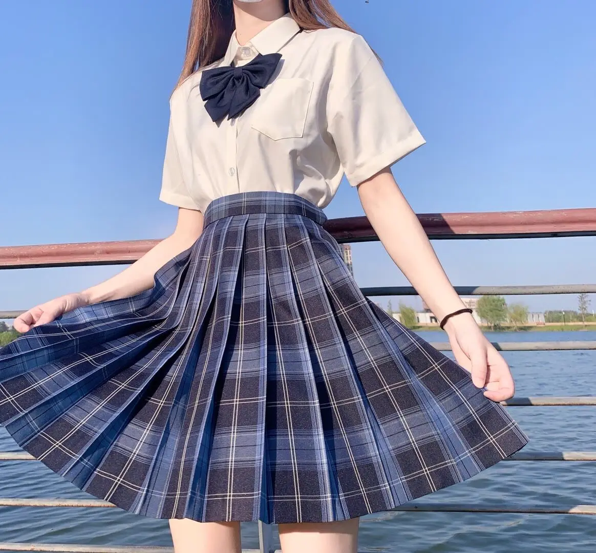 [Okada] Girls Short / Long Sleeve High Waist Pleated Skirts Plaid Skirts Women Dress For JK School Uniform Students Clothes