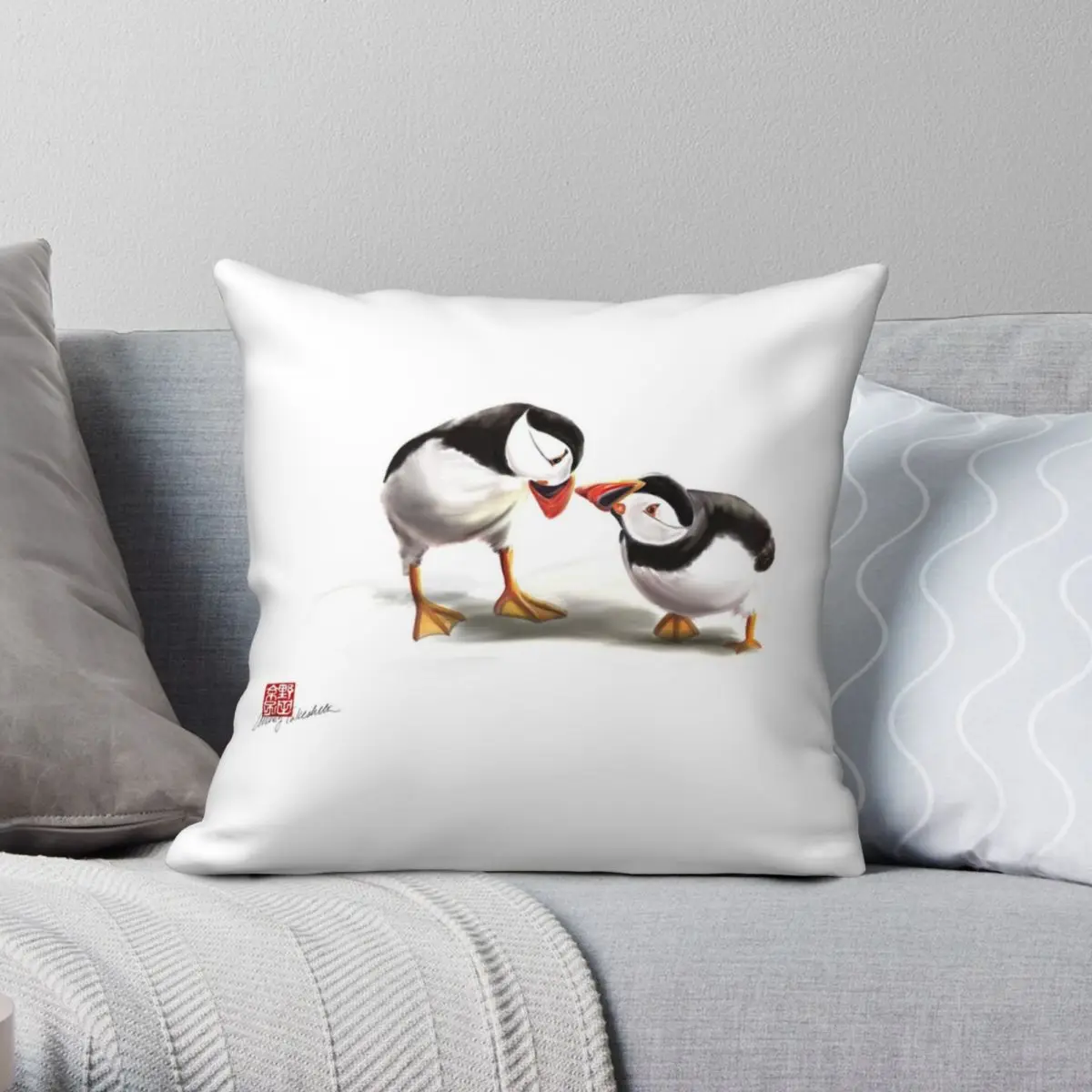 Puffin Love Square Pillowcase Polyester Linen Velvet Printed Zip Decorative Throw Pillow Case Sofa Cushion Cover 18