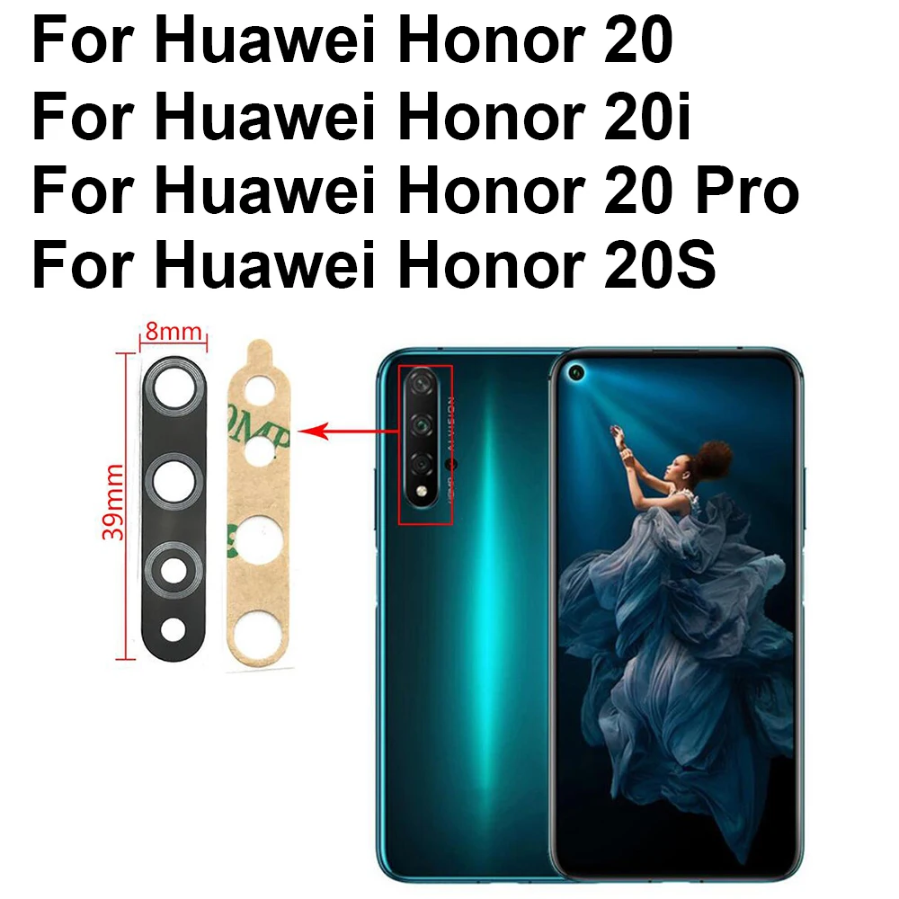 For Huawei Honor 9X V20 V30 10 10i 20i 10X 20S 30S 30 Pro 50  5G Lite Back Rear Camera Glass Lens with Glue Adhesive