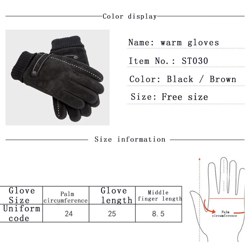 Guantes cálidos de invierno para hombre, manoplas casuales de cuero genuino para pantalla táctil, deportes al aire libre, guante de dedo completo,