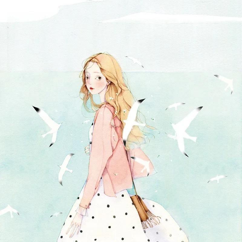 Daisiy e Young Bird Warm Color acquerello Painting Collection Book Cute Girl Animal and Plant Drawing Tutorial Book