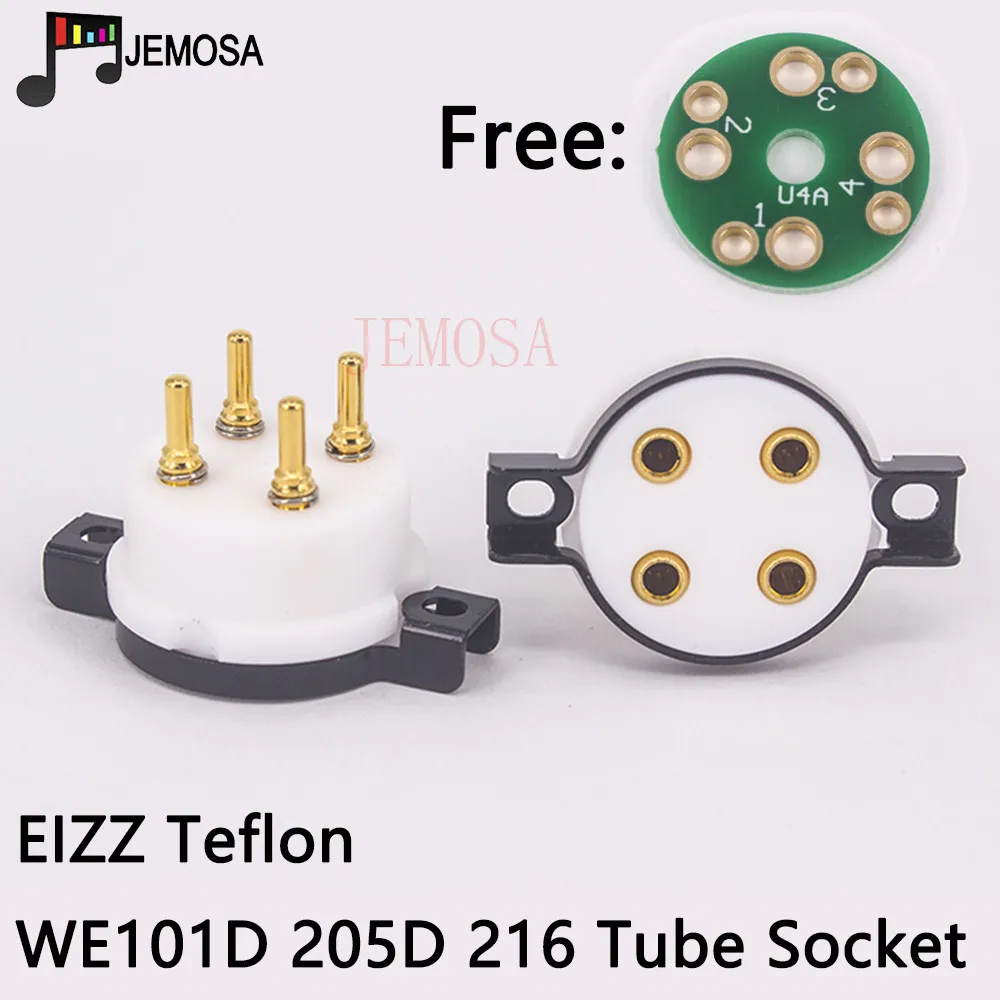 EIZZ Teflon 4pin Tube Socket Gold Plated For WE101D 205D 216 Electron Tube HIFI Audio Vacuum Tube Amplifier