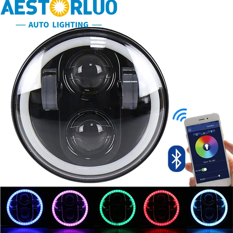 

AESTORLUO 1pcs Factory Supply RGB 5.75 Inch Led Headlight Halo Ring DRL Motorcyle For Harley Scout Buckets 5 3/4" Headlamp 40W