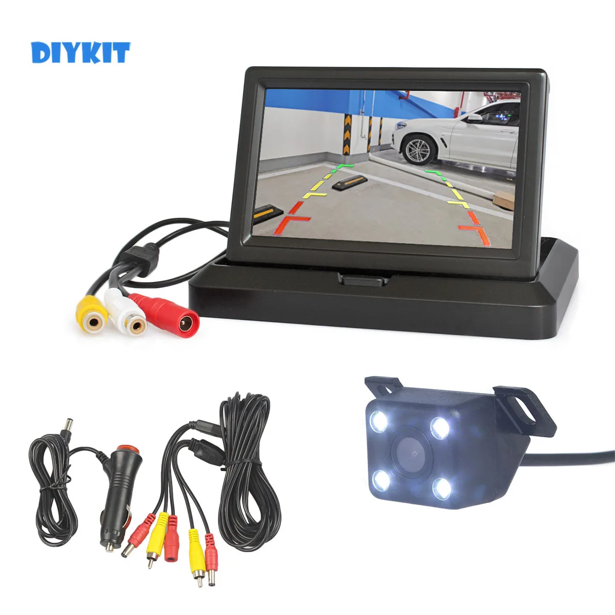 

DIYKIT 5inch TFT LCD Foldabel Car Monitor LED Night Vision Backup Reverse Camera Car Rear View Camera Easy Connect