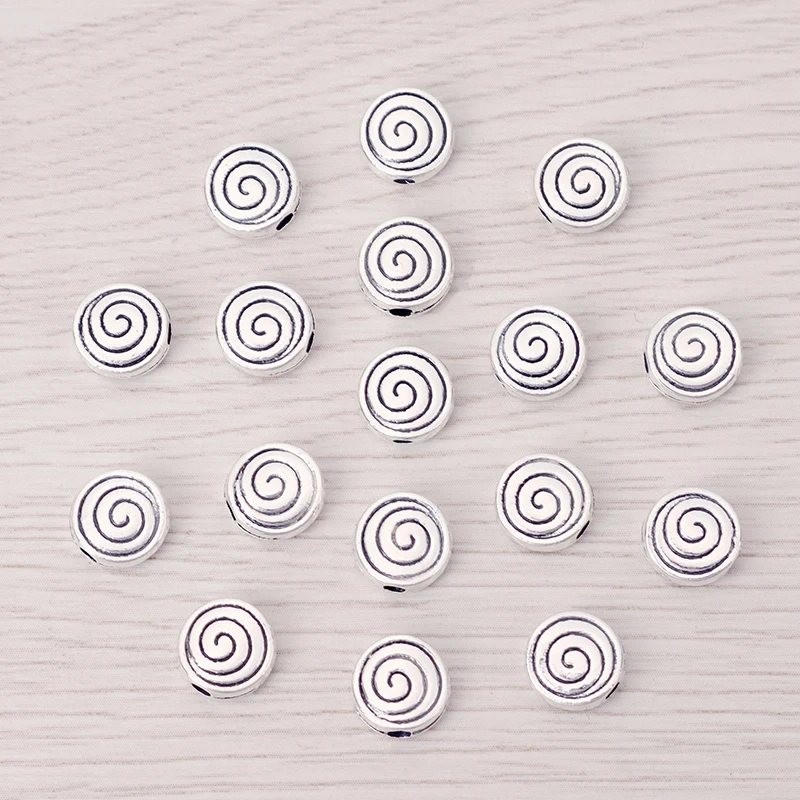 20 x Tibetan silver Spiral Rotating Round Spacer Beads 2 Sided Charms Pendants For DIY Jewelry Making Findings 8mm