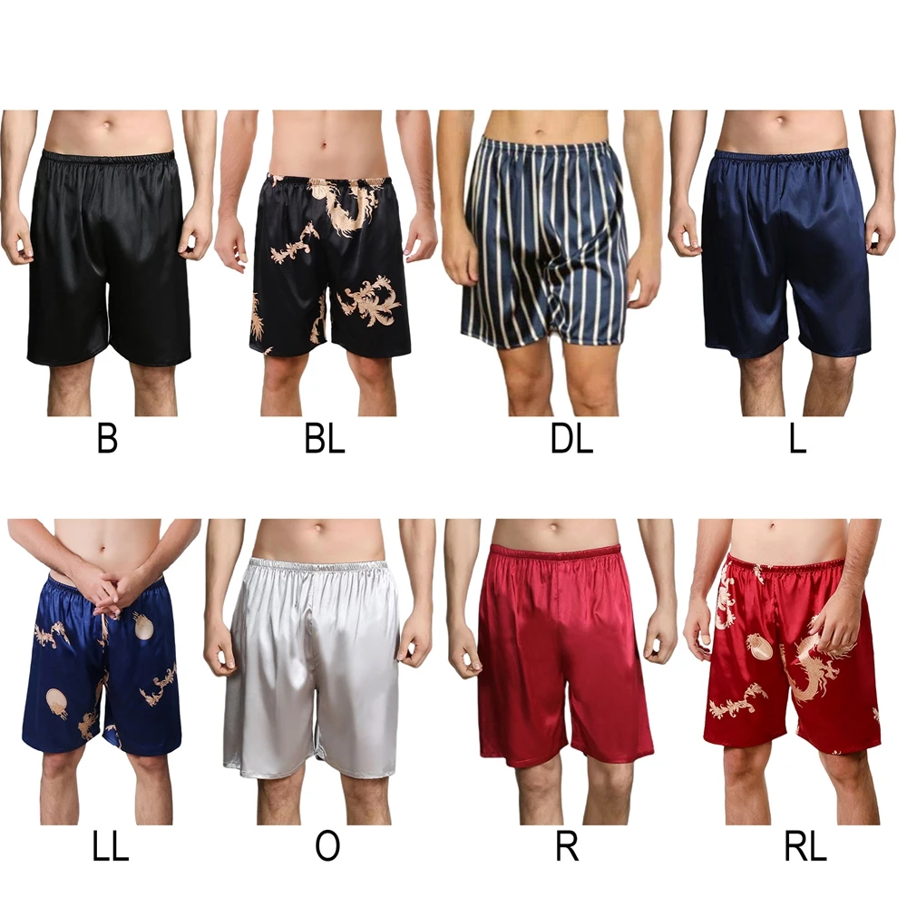 Mens Nightgown New Comfortable Male Sleep Bottoms Home Beach Party Shorts Pajamas Imitation Silk Loose Pants Pyjama