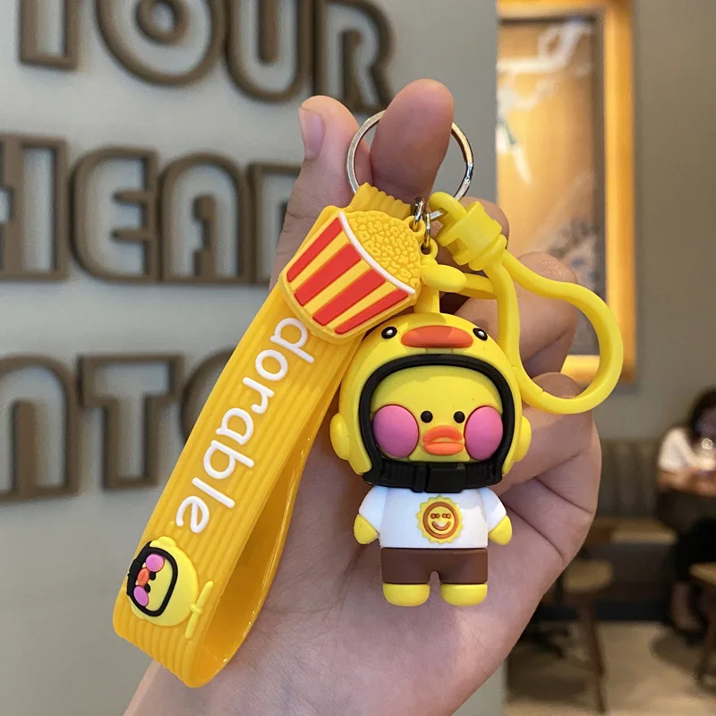 Gantungan Kunci Kartun Bebek Kuning Kecil Bambu Capung Hewan Helm Mobil Keyring Tas Sekolah Liontin Lucu Anak Perempuan Anak Laki-laki Boneka Lanyard Hadiah