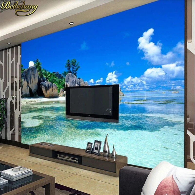 Custom 3d photo wallpaper Palm beach scenery Seaside scenery sofa TV background mural wall paper for living room