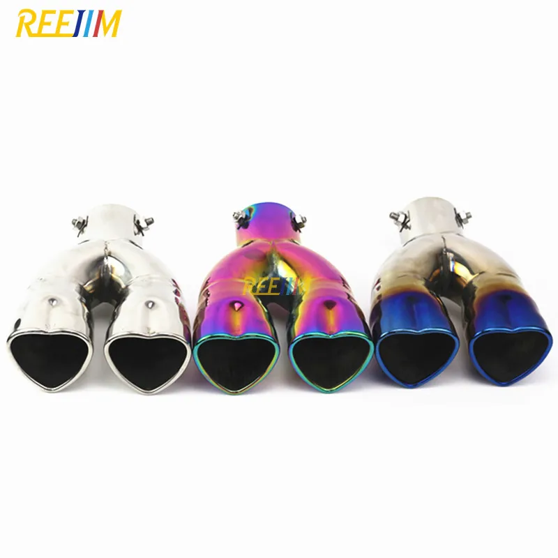 Reejim Rainbow double hearts shape dual exhaust tips muffler pipe exhaust pipe Nozzle for muffler