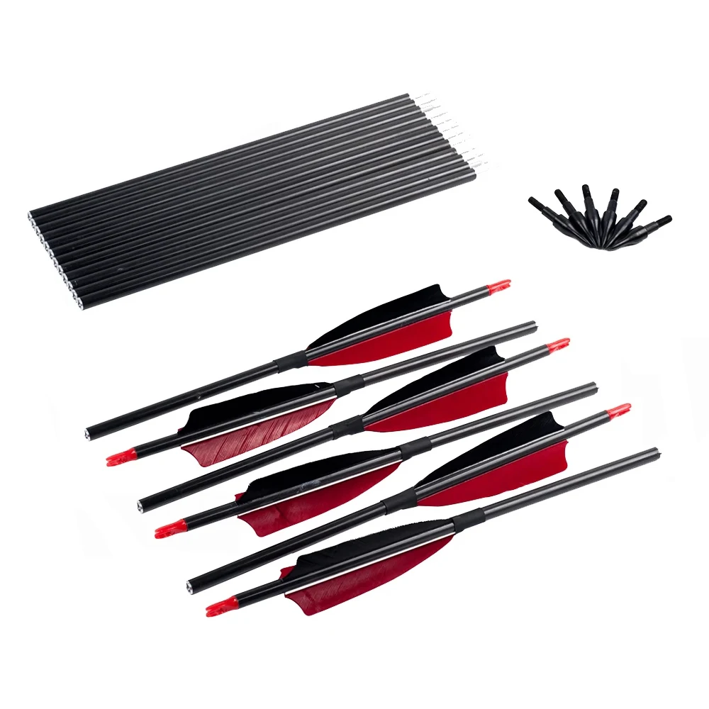 3-Take-Down 30 Inches Pocket Carbon Arrow Spine 500 Turkey Feather for Compound Recurve Bow Archery Shooting