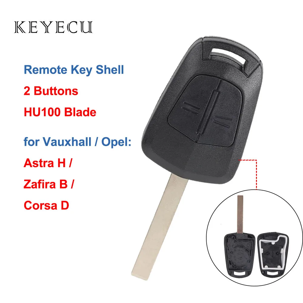 Keyecu Auto Chiave A Distanza Borsette Caso Fob 2 Pulsante per Opel Vauxhall Astra H, zafira B 2005 2006 07 08 2009, Corsa D, con HU100 Lama