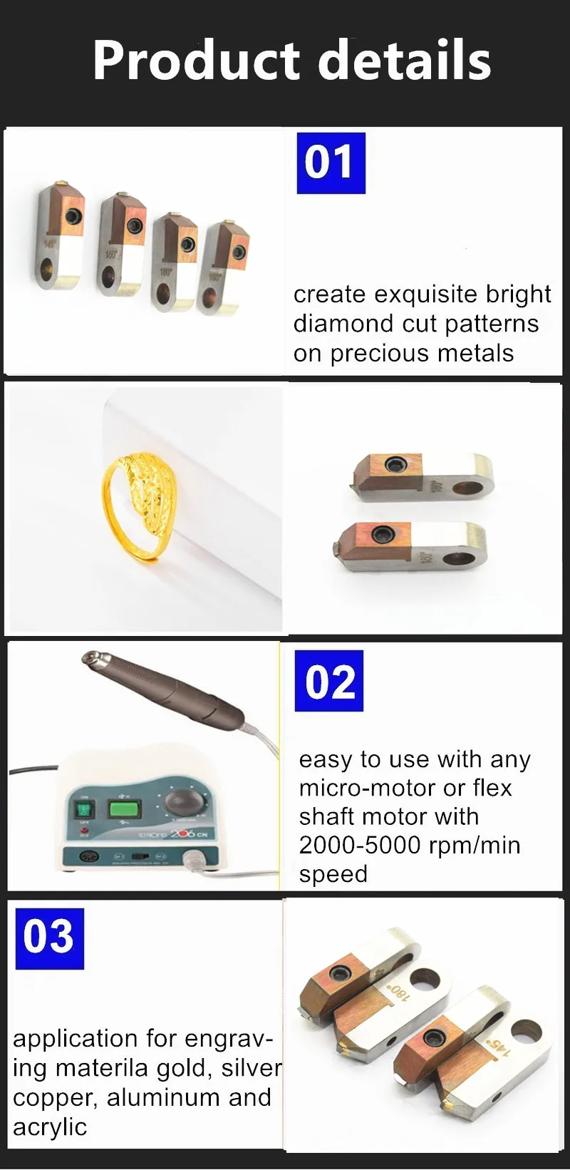 Schmuckherstellung Polierwerkzeuge V-Form Flacher Diamant MCD Laser Posalux Cutter für Gold Silber Messing Gravurmesser – Detail 2
