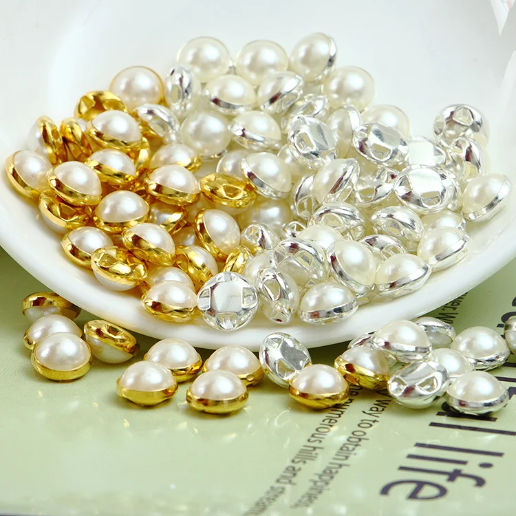 Ivory color ABS pearl Round Beads Silver/Golden Base Sewing For Wedding Dress DIY Headdress