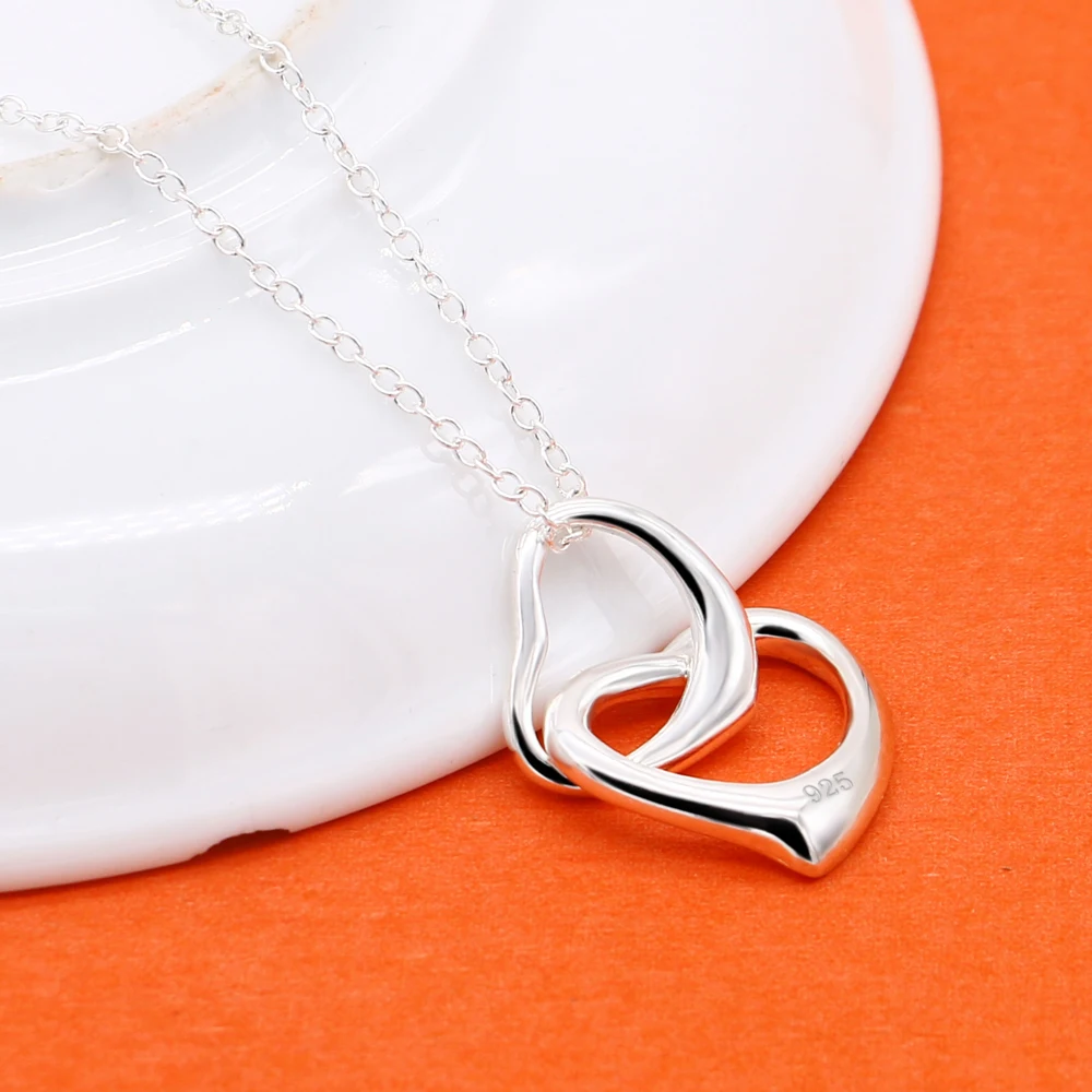 Women's 925 Silver Necklace Heart Pendant Solid Silver Clavicle Chain High Quality Female Silver Jewelry Party Birthday Gift 5
