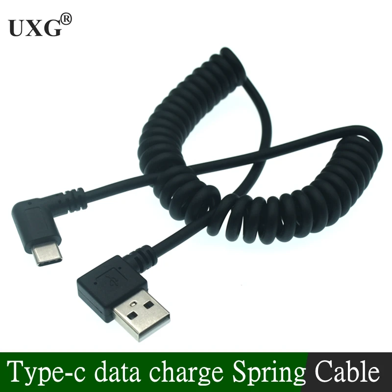 

90 degree Left /Right Angled USB Type C Retractable Spring Cable Fast Charging Data Cable Cord Adapter For Huawei Xiaomi Samsung