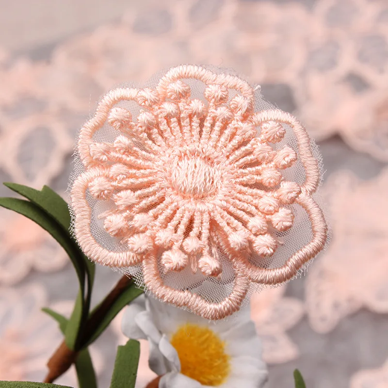 Iron on Flesh Pink Lace Flower Butterfly Embroidered Patches for Clothing Sew Clothes Wedding Organza Dress Applique Sticker Diy