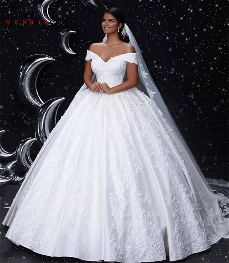 

Ball Gown Puffy Cap Sleeve Wedding Dresses Tulle Lace Appliques Luxury Formal Bridal Gowns Custom Size SK08