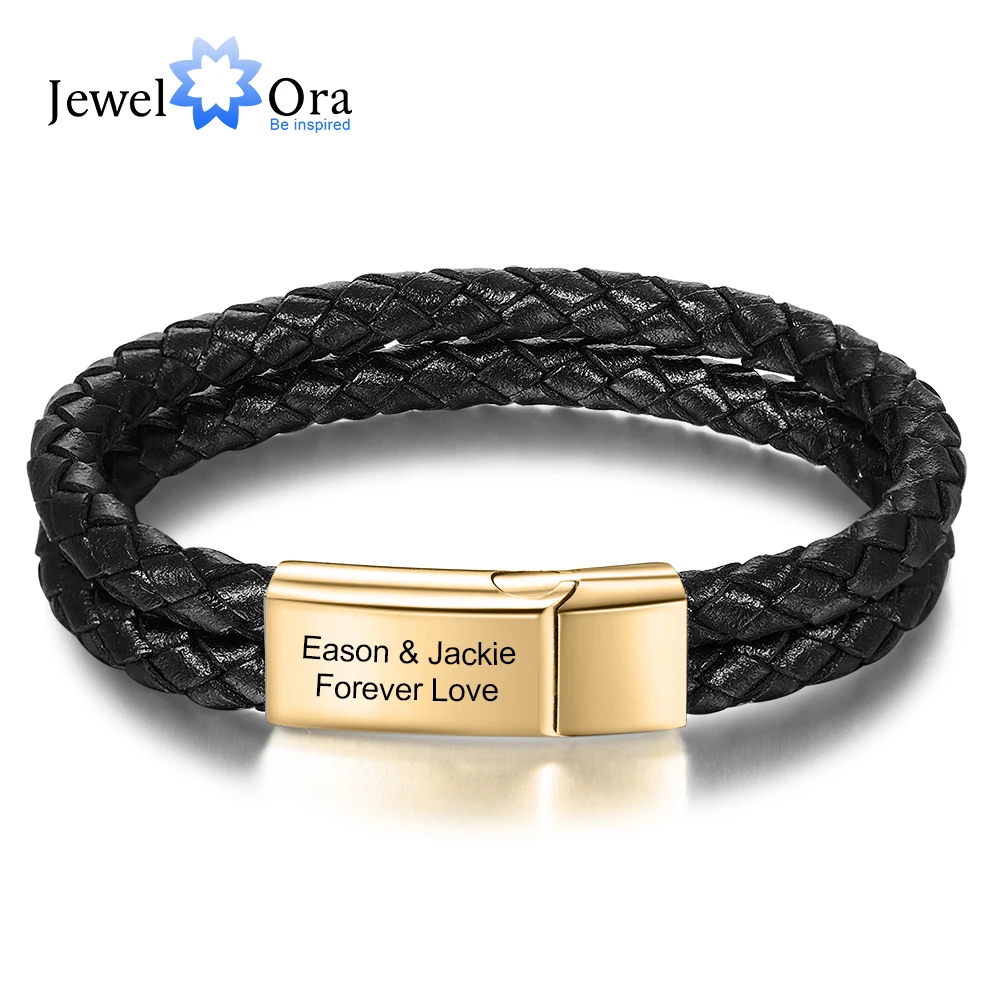 Personalized Engraving Stainless Steel Men Bracelets Customized Double Layer Braided Rope Bracelets for Men Gifts for Fathers