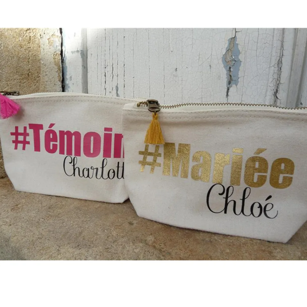 Custom wedding #Mariée Kit-#Témoin-#EVJF bride Bachelorette gift make up bags, makeup comestic bag bridesmaid thank you favors