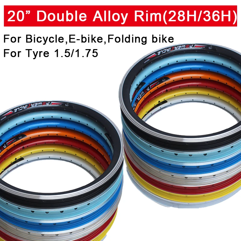 1PC Red/Blue/Black Bicycle Rim 20Inch 28/36 Holes Double Aluminum Alloy Rim For Folding Bicycle Electric Bike 20*1.5/1.75 Rim